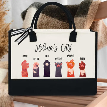 Gizify Custom Cat Paw Tote Bag , Personalized Cat Mom Tote Bag