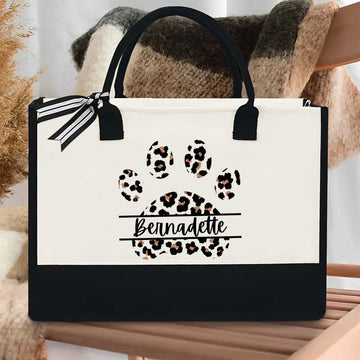 Custom Leopard Paw Print Bag, Personalized Tote Bag