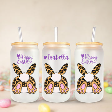 Custom Happy Easter Glass, Easter Bunny Glass Cup, Personalized Name Glass, Gift For Easter, Beer Can Glass, Drinking Glass Jar