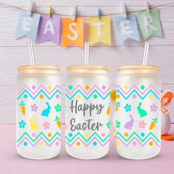 Happy Easter Glass Tumbler, Gift For Her, Easter Glass Cup, Gift For Girlfriend, Easter Gift For Kids, Hunting Season, 16oz Glass Jar