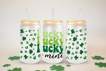 Lucky Mini Glass Can, Clover Glass Jar With Lid, St Patrick's Day Gifts, Beer Can Glass, 16oz Glass Cup With Straw, Drinking Glass Jar