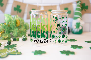 Lucky Mini Glass Can, Clover Glass Jar With Lid, St Patrick's Day Gifts, Beer Can Glass, 16oz Glass Cup With Straw, Drinking Glass Jar