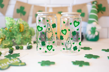 Heart And Clover Iced Coffee Tumbler, Frosted Glass Cup, St Patrick's Day Gift, Gift For Him, Beer Can Glass, Glass Cup Wit Lid And Straw