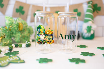 Lucky Gnome Frosted Glass Can, Personalized Name Glass Can, St Patrick's Gift, Gift For Her, Happy Patrick's Day Glass, Beer Can Glass