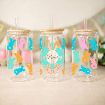 Happy Easter Frosted Glass Cup, Easter 2024, Gift For Easter, Iced Coffee Glass Can, Easter Decor, 16oz Glass Tumbler, Drinking Glsass Jar