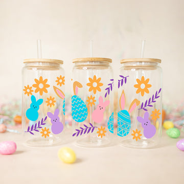 Easter Glass Cup, Happy Easter Gift, 16oz Clear Glass Tumbler, Easter Gift For Kids, Egg Hunting Season Gift, Drinkware Glass