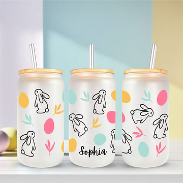 Personalized Easter Egg Glass Tumbler, Cute Gift For Easter, Custom Bunny Easter Glass Can, Gift For Her, Drinking Glass Jar, Easter Cup,Easter Gift For Kids