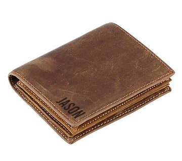 Gizify Engraved Leather Wallet, Personalized Mens Wallet, Custom Bifold Wallet