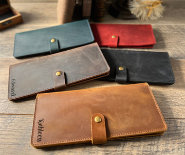 Personalized Engraved Wallet, Custom Long Leather Wallet