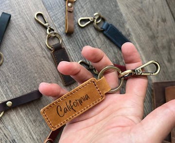 Personalized Leather Engraved Keychain, Coordinate Keychain