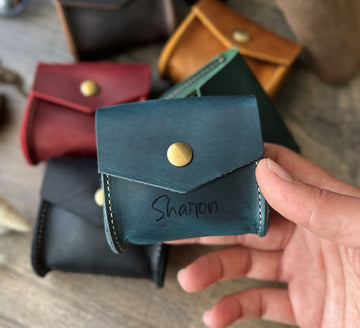 Personalized Leather Coin Holder, Custom Leather Small Purse