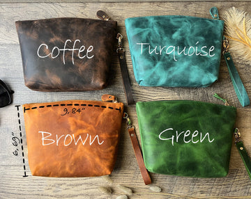 Gizify Personalized Womens Cosmetic Bag, Custom Leather Makeup Bag