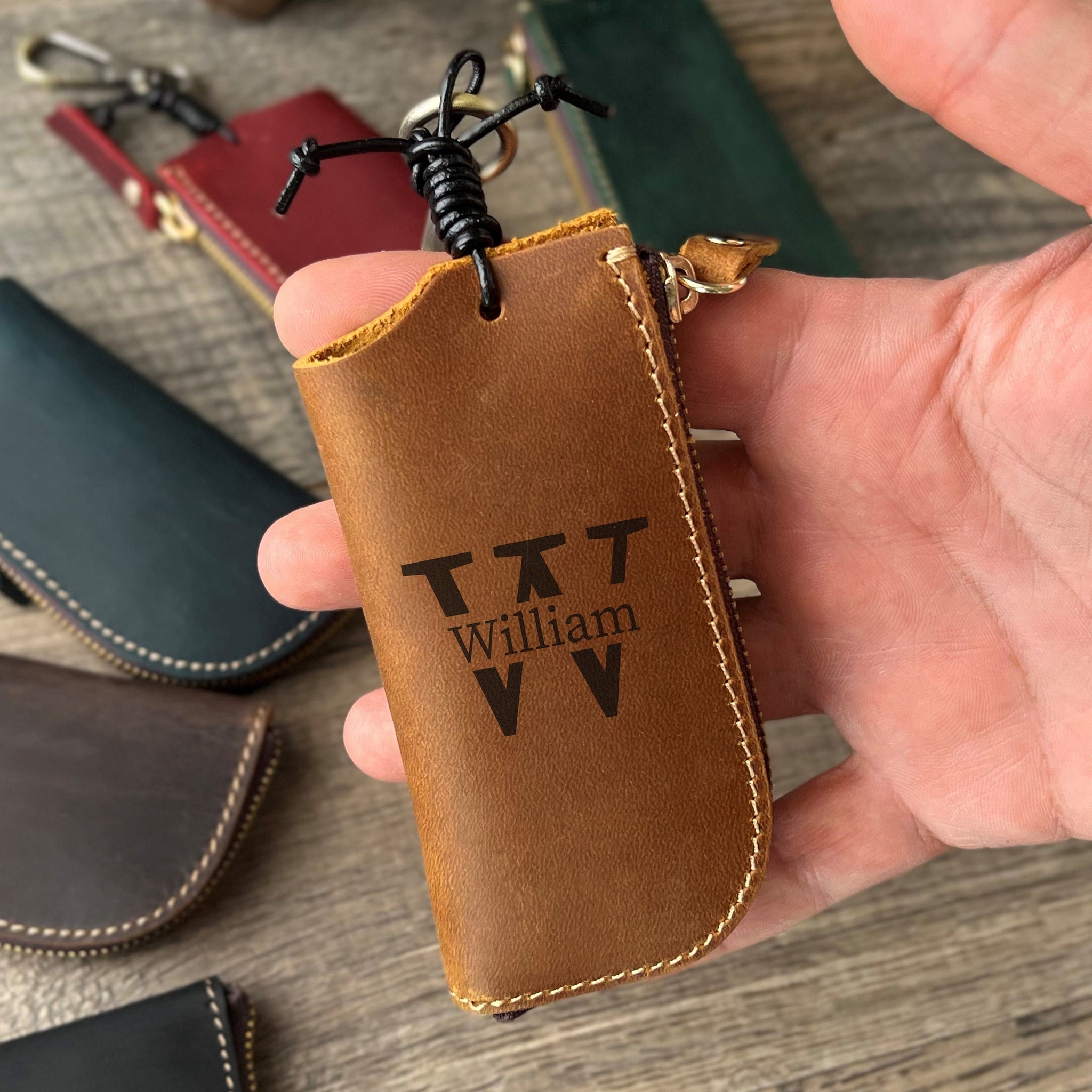 Personalized Leather Keychain, Custom Engraved Car Keychain