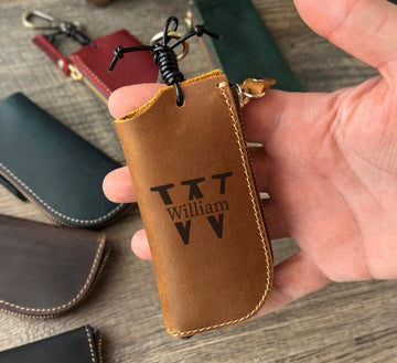 Personalized Leather Keychain, Custom Engraved Car Keychain
