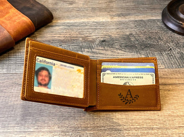 Personalized Mens Leather Wallet, Rfid Custom Engraved Mens Wallet