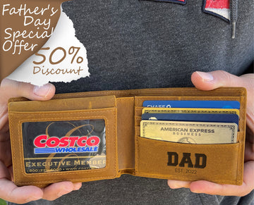 Father's Day Gift Wallet, Custom Engraved  Mens Wallet