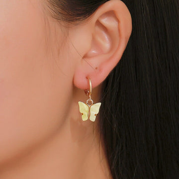 18K Gold Filled Hoop Earrings,Colorful Butterfly Earrings