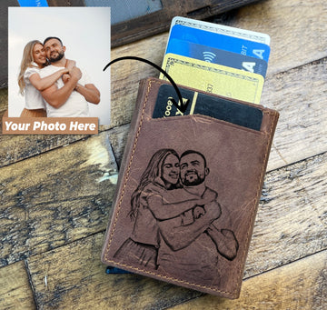 Engraved Photo Wallet, Fathers Day Wallet, Personalized Pop Up Card Holder