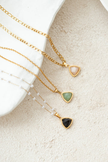 18K Gold Filled Natural Stone Necklace, Triangle Gemstone Necklace