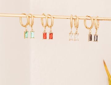 Gizify 18K Gold Filled Earrings, Personalized CZ Stone Earrings, Birthstone Charm Earrings
