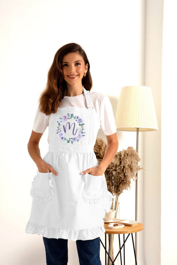 Gizify Personalized Floral Apron, Custom Flower Wreath Apron