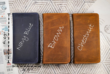 Personalized Long Leather Wallet, Custom Engraved Phone Wallet