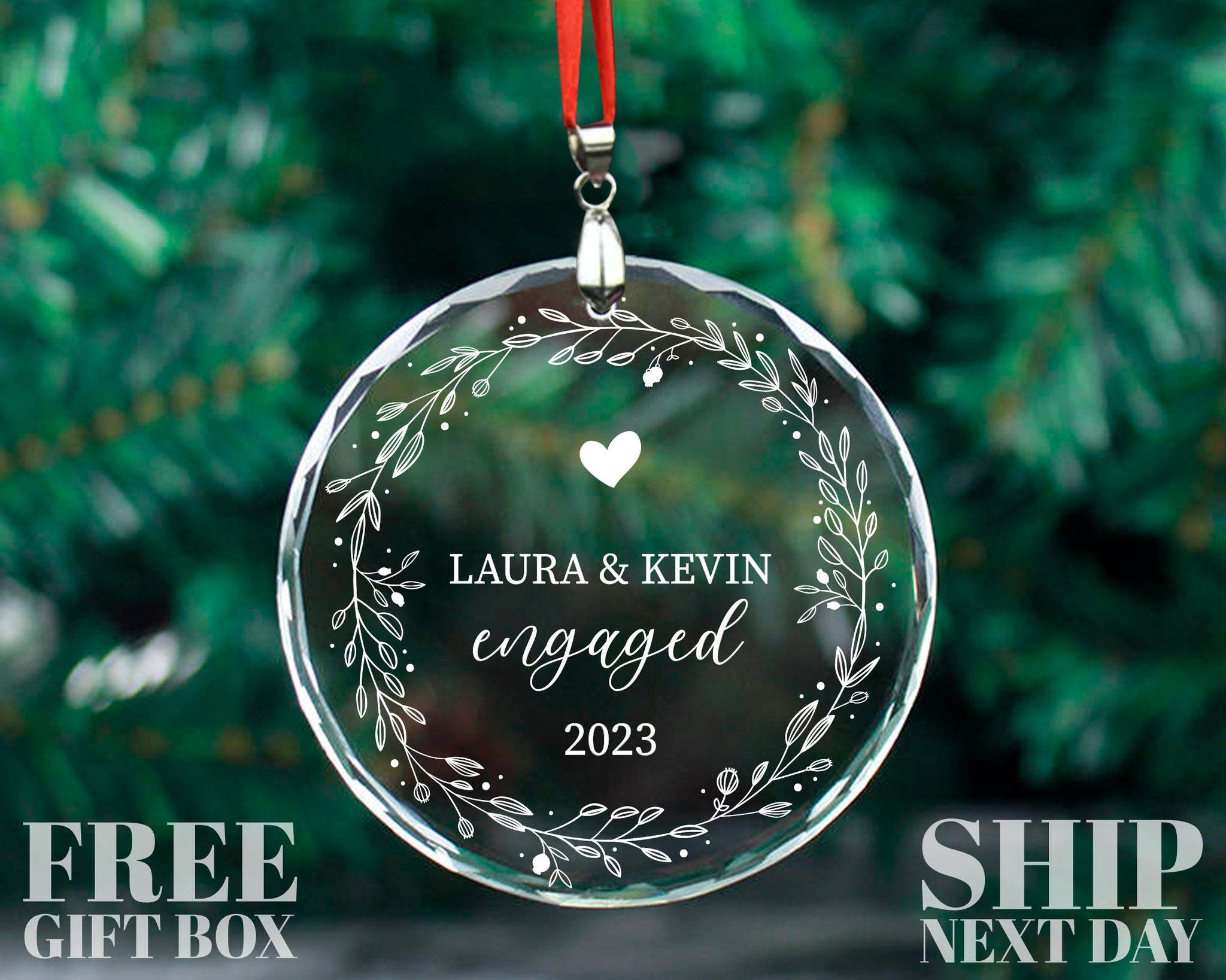 Personalized Engaged Ornament, Custom Name Ornament, Glass Proposal Ornament, Married Ornament, Engagement Ornament, Wedding Ornament