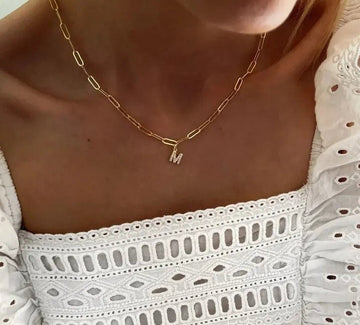 18K Gold Paperclip Chain Initial Necklace