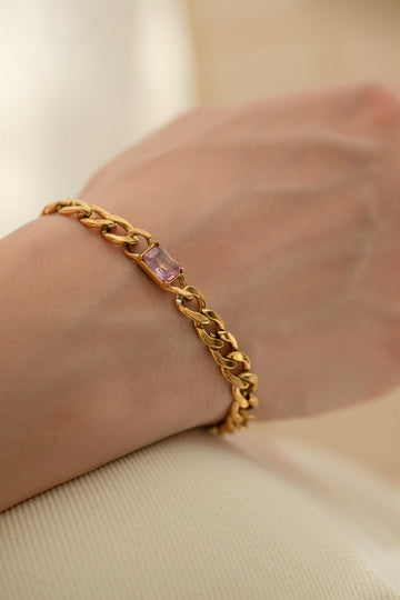 Gizify 18K Gold Filled Cuban Chain Link Bracelet, Gemstone Bracelet