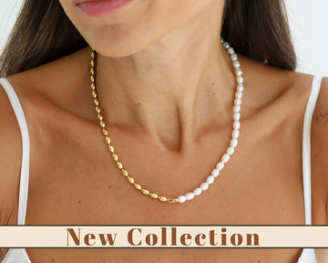 18K Gold Filled Rice Bead Chain Necklace, Fresh Water Pearl Necklace