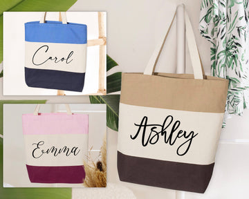 Custom Canvas Tote Bag, Personalized Summer Beach Tote Bags