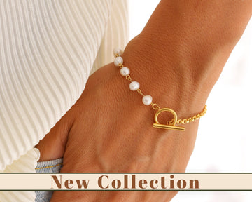 18K Gold Filled Toggle Bracelet with Pearl,  Fresh Water Pearl Clasp