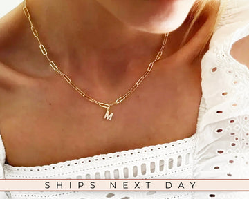 18K Gold Paperclip Chain Initial Necklace