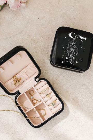 Personalized Zodiac Jewelry Box, Custom Celestial Birth Flower Jewelry