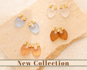 Gizify 18K Gold Filled Hoop Earrings, Acrylic Transparent Leaf Earrings