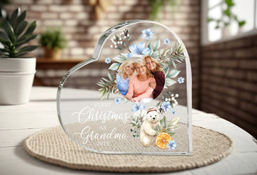 Personalized First Christmas Stand, Custom Picture Stand, Memorial Christmas Gift, Gift for Her, Gift For Grandma, Family Christmas Keepsake