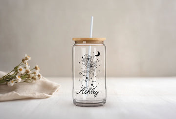 Personalized Frosted Glass Coffee Jar w Zodiac Sign Birth Flower, Gift For Her, Bridesmaids Gifts, Wedding Party Gift, Custom Glass Cup