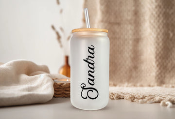 Personalized Frosted and Glass Jar with Name, Tumbler Gift For Bridesmaids, Bachelorette Party Favors, Custom 16 oz Coffee Glass Tumbler