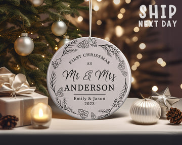 Personalized Mr and Mrs Ornament, Custom Name Ornament