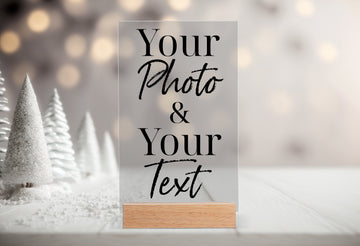 Custom Acrylic Photo and Logo Stand, Personalized Text Stand