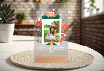 Personalized First Christmas Plaque, Custom Picture Sign With Name, Christmas Gifts, Christmas Decoration, Gift For Kids, Nursery Decor