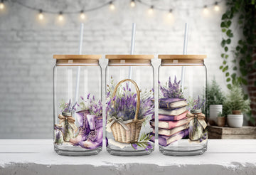Custom Lavender Iced Coffee Cup, Cute Christmas Gifts, Gift for Her, Lavender Gifts, 16oz Frosted Glass Jar, Glass Tumbler, Tumbler With Lid