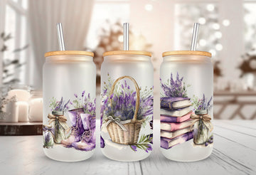 Custom Lavender Iced Coffee Cup, Cute Christmas Gifts, Gift for Her, Lavender Gifts, 16oz Frosted Glass Jar, Glass Tumbler, Tumbler With Lid