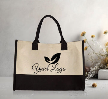 Custom Text Canvas Tote Bag, Personalized Business Bag