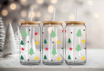 Christmas Frosted Glass Cup, Cute Iced Coffee Glass Tumbler, 16 oz Glass Jar w Straw, Beer Glass Cup, Custom Glass Tumbler, Soda Glass Can