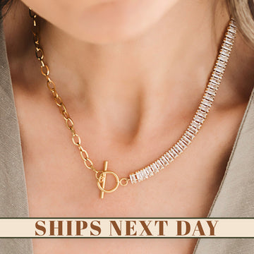 Gizify 18K Gold Filled T Bar Necklace,  Baguette Diamond Necklace