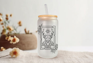 Custom Zodiac Sign Cup, Christmas Gift Tumblers, Iced Coffee Cups, 16oz Glass Jar, Gift for Her, Glass Soda Can, Tumbler with Lid and Straw
