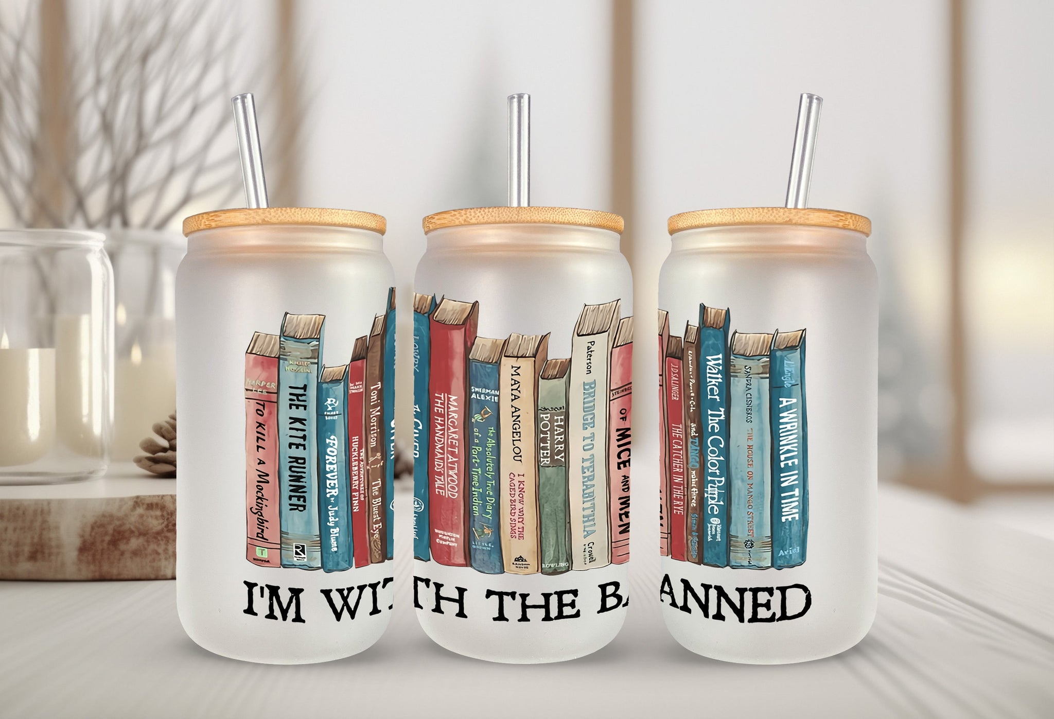 l’m With The Banned Coffee Jar, Banned Books Glass Jar, Glass Coffee Cup, Fall Gift, Gift For Christmas, Christmas Jar, Librarian Coffee Jar