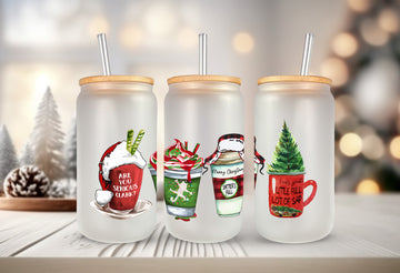 Funny Christmas Glass Cups, 16oz Frosted Glass Tumbler, Christmas Gifts, Holiday Cold Drink Tumbler, Christmas Decoration, Glass Beer Can